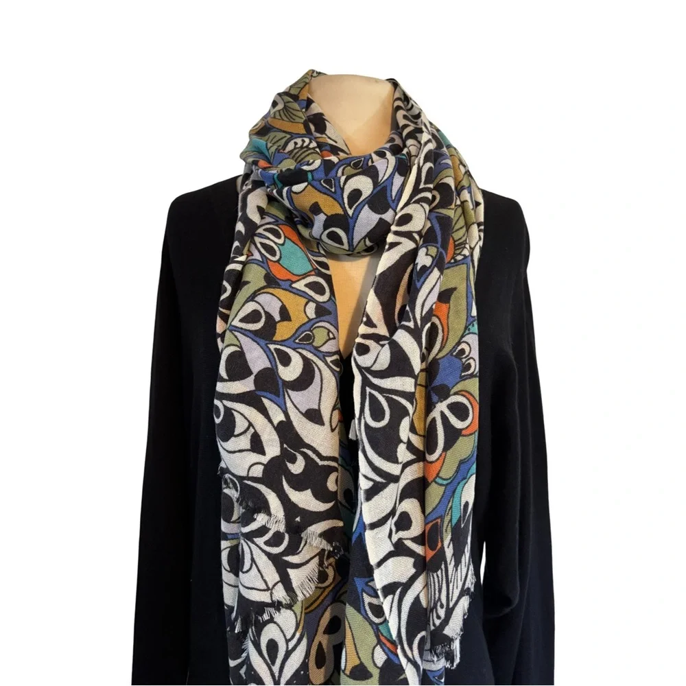 100% Cashmere Multicolor Patterned Scarf - Picture 1 of 3